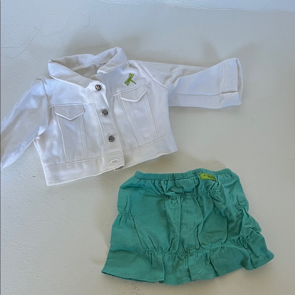 American Girl Teal Skirt and White Jacket Set